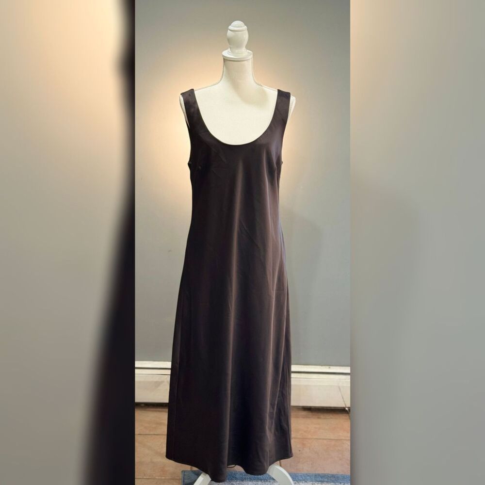 Dark Brown Girlfriend Collective Satin Maxi Dress Size L EUC